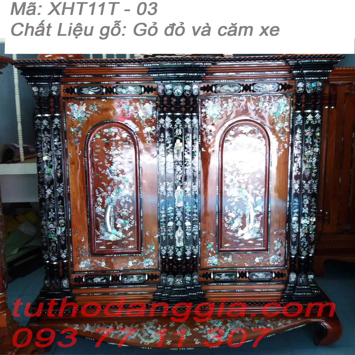 tủ thờ gò công tại tphcm gỗ gỏ và căm xe mã: XGT3D-01454