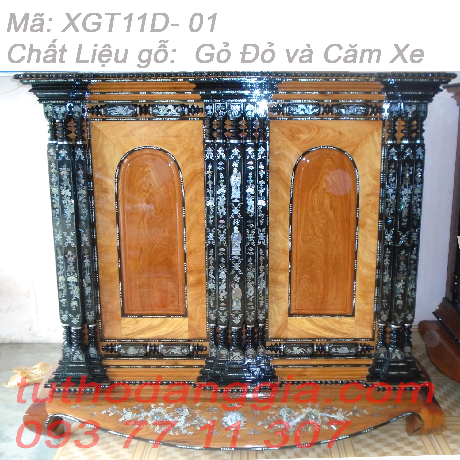 tủ thờ gò công tại tphcm gỗ gỏ và căm xe mã: XGT3D-01445